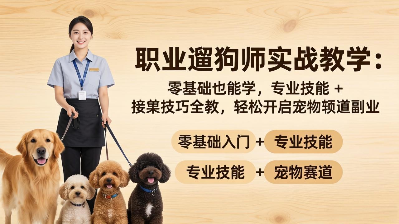 职业遛狗师实战教学：零基础也能学，专业技能 + 接单技巧全教，轻松开启宠物赛道副业-悦享网