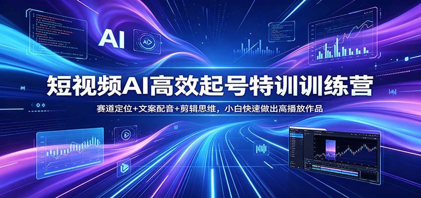 短视频AI高效起号特训训练营：赛道定位+文案配音+剪辑思维，小白快速做出高播放作品-悦享网