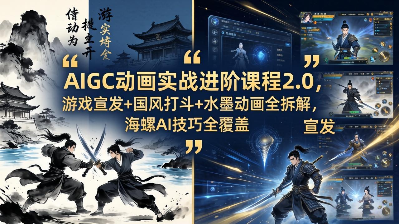 AIGC动画实战进阶课程2.0，游戏宣发+国风打斗+水墨动画全拆解，海螺AI技巧全覆盖-悦享网