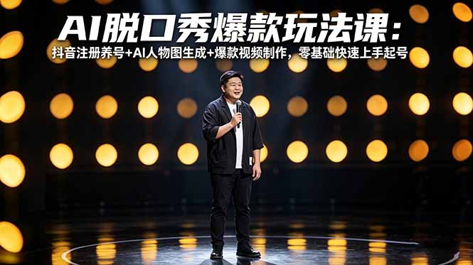AI脱口秀爆款玩法课：抖音注册养号+AI人物图生成+爆款视频制作，零基础快速上手起号-悦享网