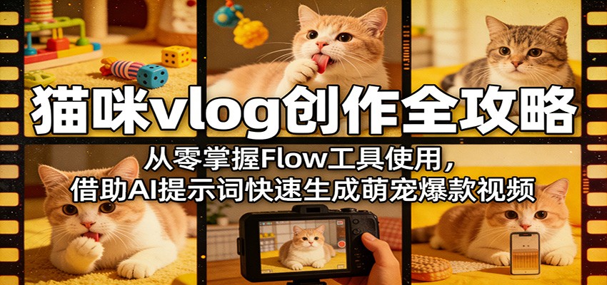 猫咪vlog创作全攻略：从零掌握Flow工具使用，借助AI提示词快速生成萌宠爆款视频-悦享网