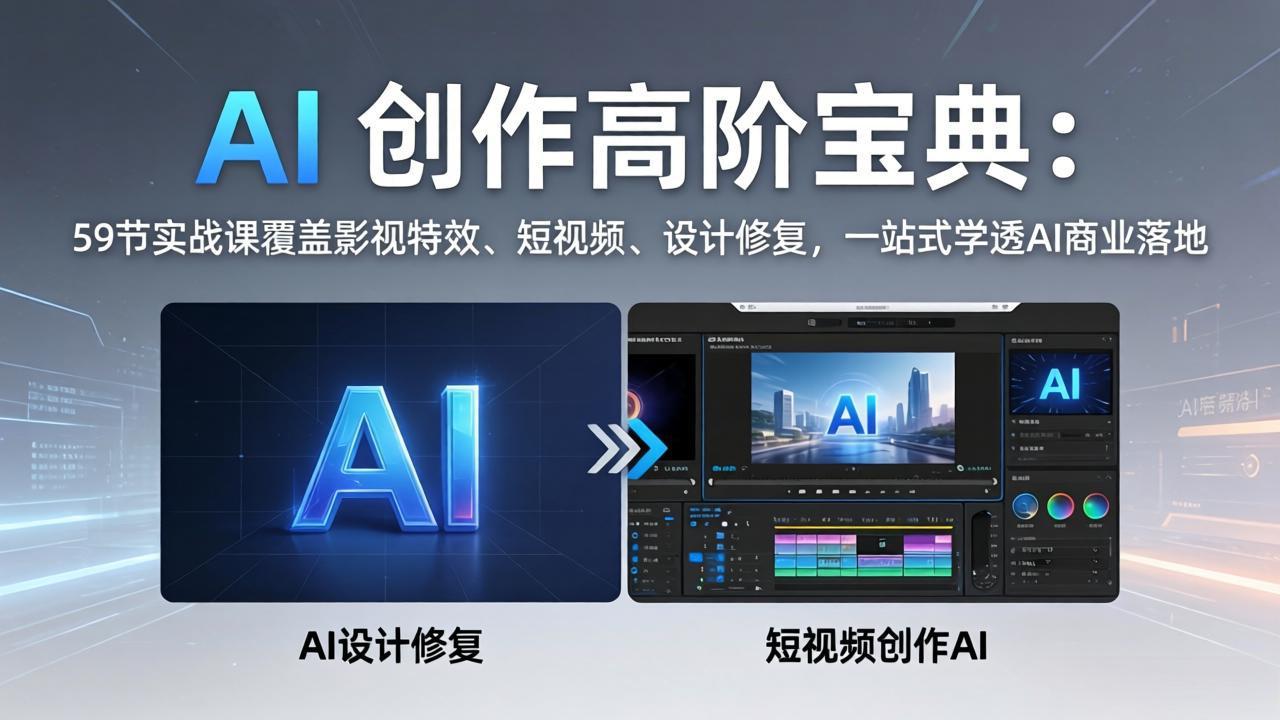 AI 创作高阶宝典：59节实战课覆盖影视特效、短视频、设计修复，一站式学透AI商业落地-悦享网