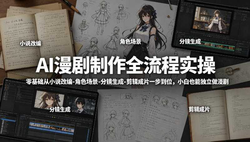 AI漫剧制作全流程实操，零基础从小说改编-角色场景-分镜生成-剪辑成片一步到位，小白也能独立做漫剧-悦享网