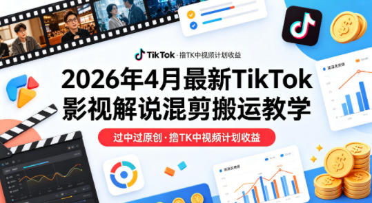26年4月最新TikTok影视解说混剪搬运教学，过中过原创，撸TK中视频计划收益-悦享网