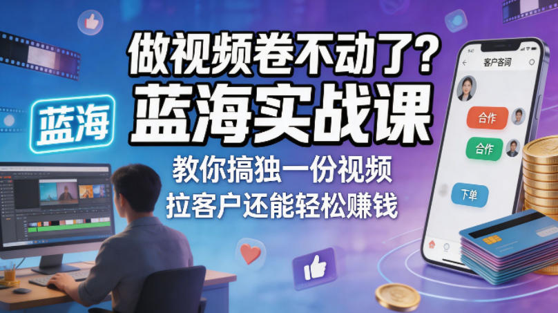 做视频卷不动了？蓝海实战课教你搞独一份视频，拉客户还能轻松賺钱！【原创双语字幕】-悦享网