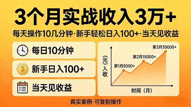 3个月实战收入3万+，每天操作10几分钟，新手轻松日入100+，当天见收益-悦享网