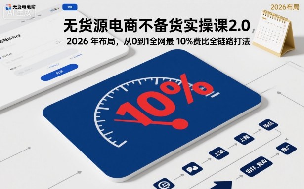 无货源电商不备货实操课2.0，2026年布局，从0到1全网最低10%费比全链路打法【更新26年5月】-悦享网