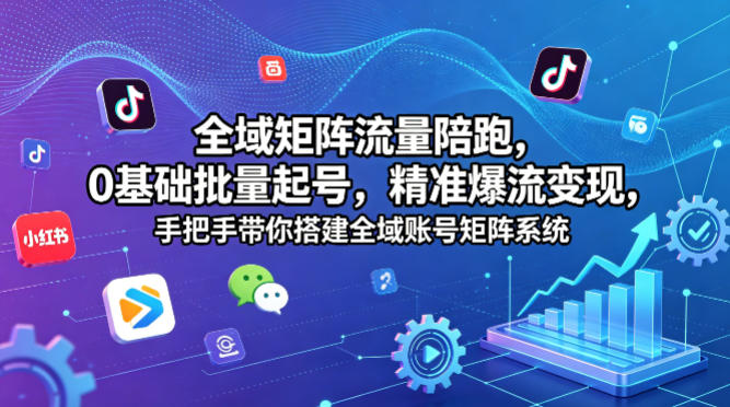 全域矩阵流量陪跑，0基础批量起号，精准爆流变现，手把手带你搭建全域账号矩阵系统-悦享网