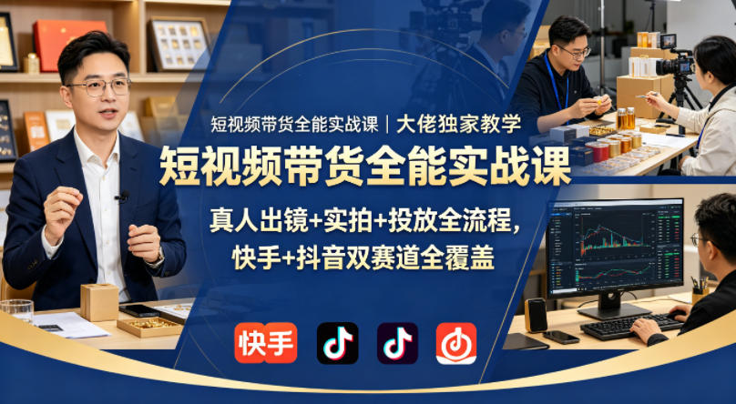 短视频带货全能实战课｜大佬独家教学，真人出镜+实拍+投放全流程，快手+抖音双赛道全覆盖-悦享网