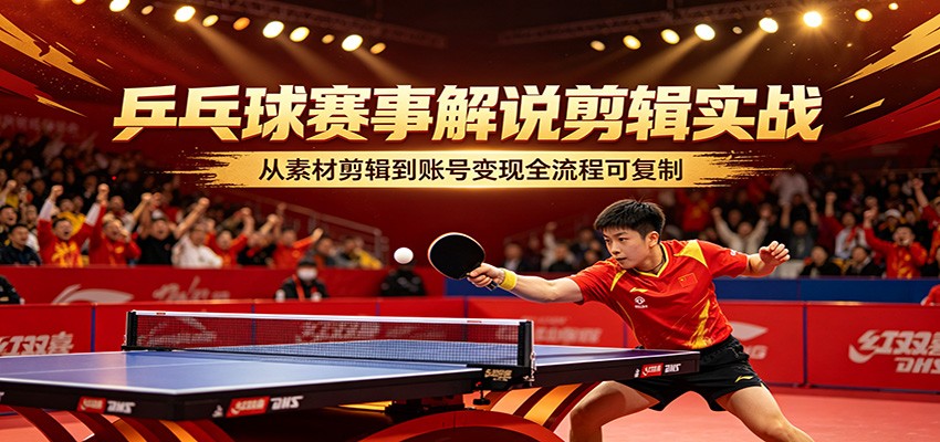乒乓球赛事解说剪辑实战，从素材剪辑到账号变现全流程可复制-悦享网