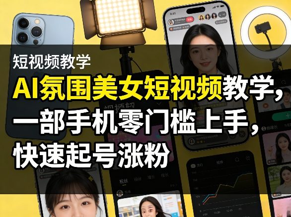 AI氛围美女短视频教学，一部手机零门槛上手，快速起号涨粉-悦享网