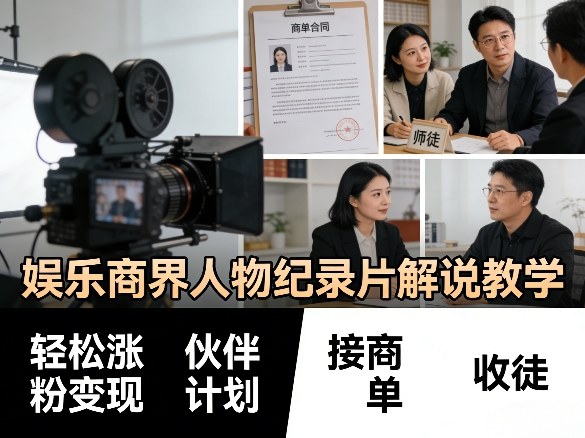 娱乐商界人物纪录片解说教学，轻松涨粉变现，伙伴计划，接商单，收徒等-悦享网