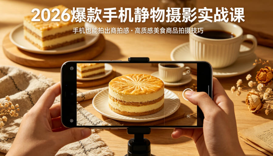 2026爆款手机静物摄影实战课，手机也能拍出商拍感，学会拍出高质感美食商品-悦享网