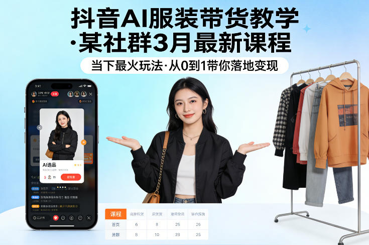 抖音AI服装带货教学，某社群3月最新课程，当下最火玩法，从0到1带你落地变现-悦享网
