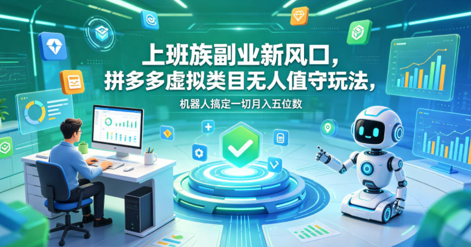 上班族副业新风口，拼多多虚拟类目无人值守玩法，机器人搞定一切月入五位数【揭秘】-悦享网
