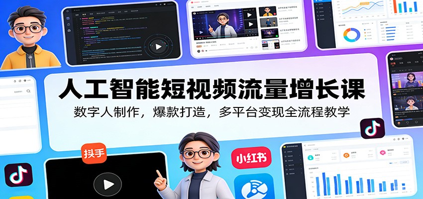 人工智能短视频流量增长课：数字人制作，爆款打造，多平台变现全流程教学-悦享网