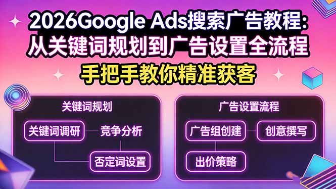 2026Google Ads搜索广告教程：从关键词规划到广告设置全流程，手把手教你精准获客-悦享网