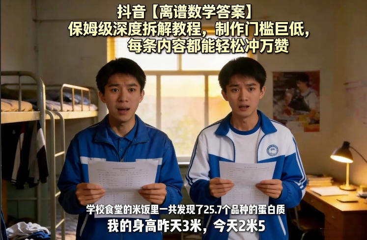 抖音【离谱数学答案】保姆级深度拆解教程，制作门槛巨低，每条内容都能轻松冲万赞，附详细步骤-悦享网
