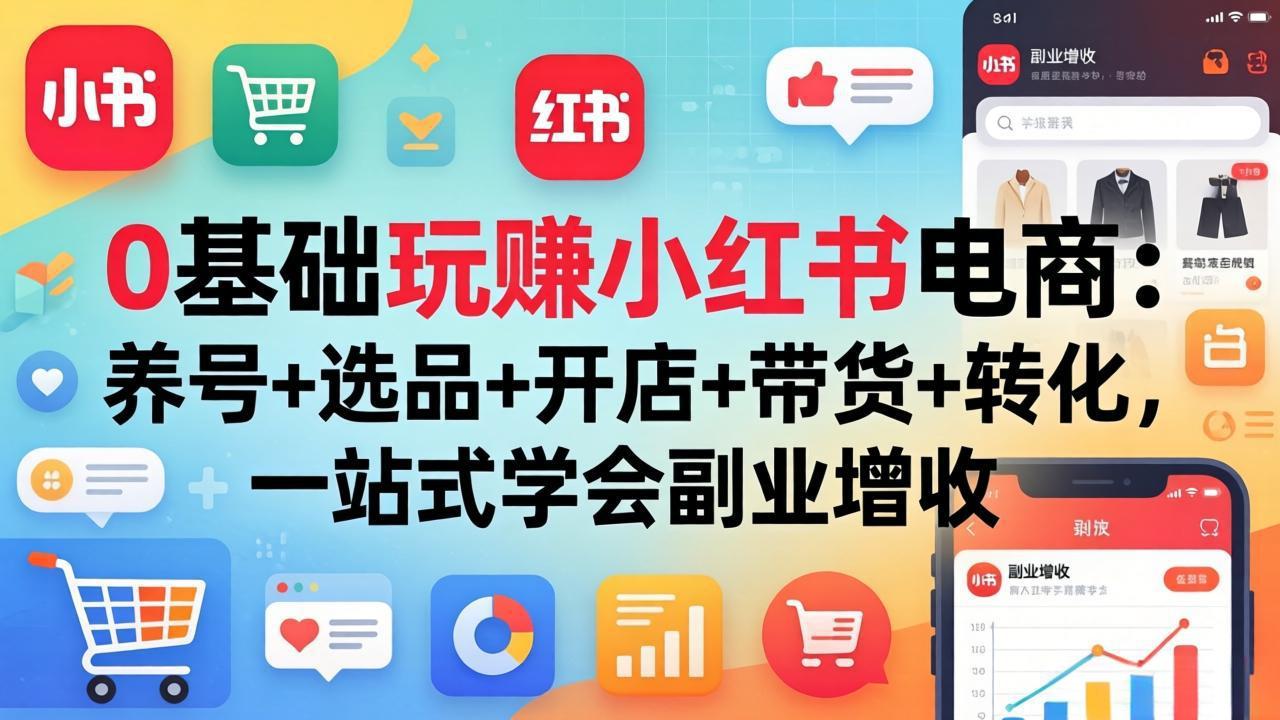 0基础玩赚小红书电商：养号+选品+开店+带货+转化，一站式学会副业增收-悦享网