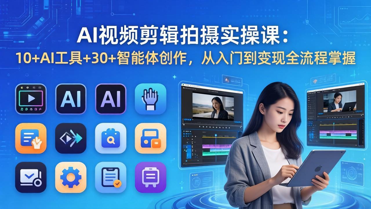 AI 视频剪辑拍摄实操课：10+AI工具+30+智能体创作，从入门到变现全流程掌握-悦享网