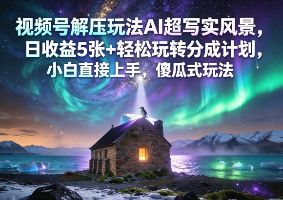 视频号解压玩法AI超写实风景，日收益5张+轻松玩转分成计划，小白直接上手，傻瓜式玩法-悦享网