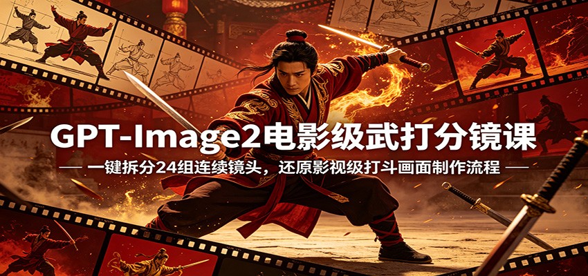 GPT-Image2电影级武打分镜课：一键拆分24组连续镜头，还原影视级打斗画面制作流程-悦享网