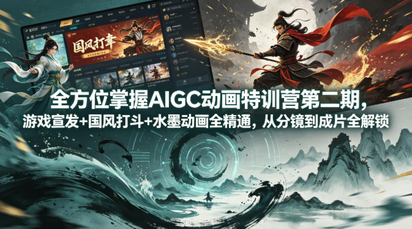全方位掌握AIGC动画特训营第二期，游戏宣发+国风打斗+水墨动画全精通，从分镜到成片全解锁-悦享网