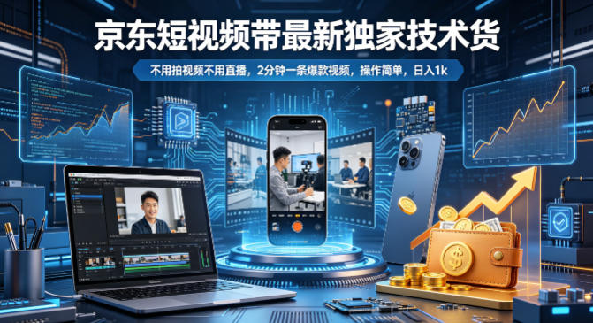 京东短视频带货最新独家技术，不用拍视频不用直播，2分钟一条爆款视频，操作简单，日入1k+【揭秘】-悦享网