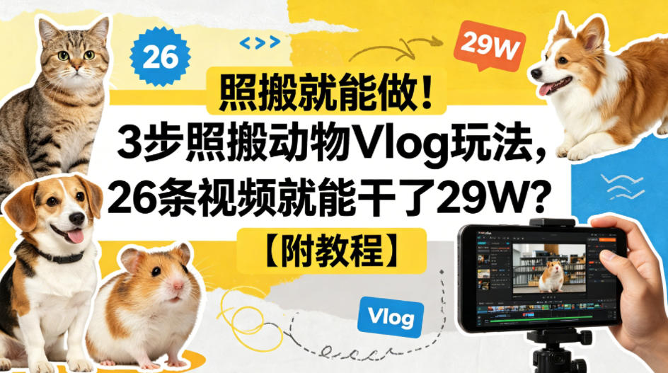 照搬就能做！3步照搬动物Vlog玩法，26条视频就能干了29W？【附教程】【赠coze一键生成工作流】-悦享网