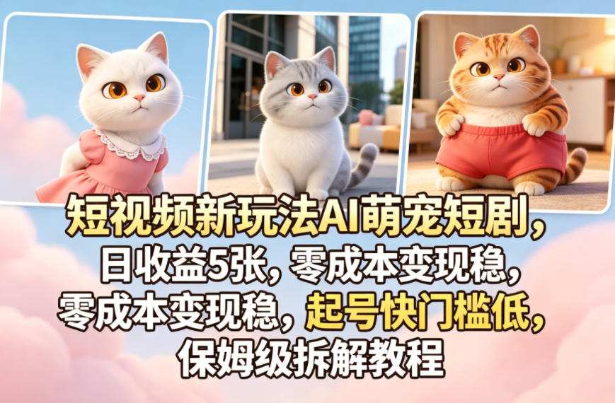 短视频新玩法AI萌宠短剧，日收益5张，零成本变现稳，起号快门槛低，保姆级拆解教程-悦享网