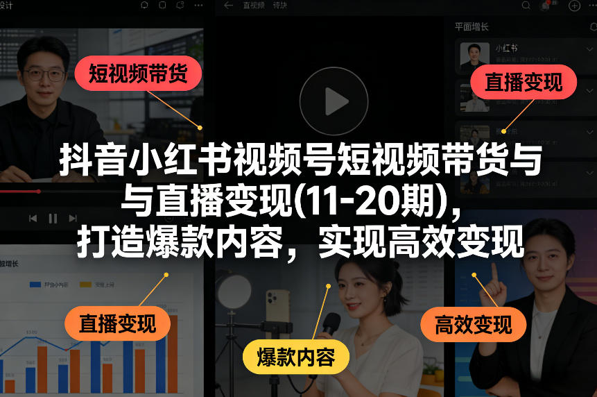 抖音小红书视频号短视频带货与直播变现(10-21期)，打造爆款内容，实现高效变现(更新05月08日)-悦享网